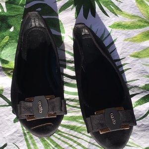 Black Fabric Bow Front  Flats